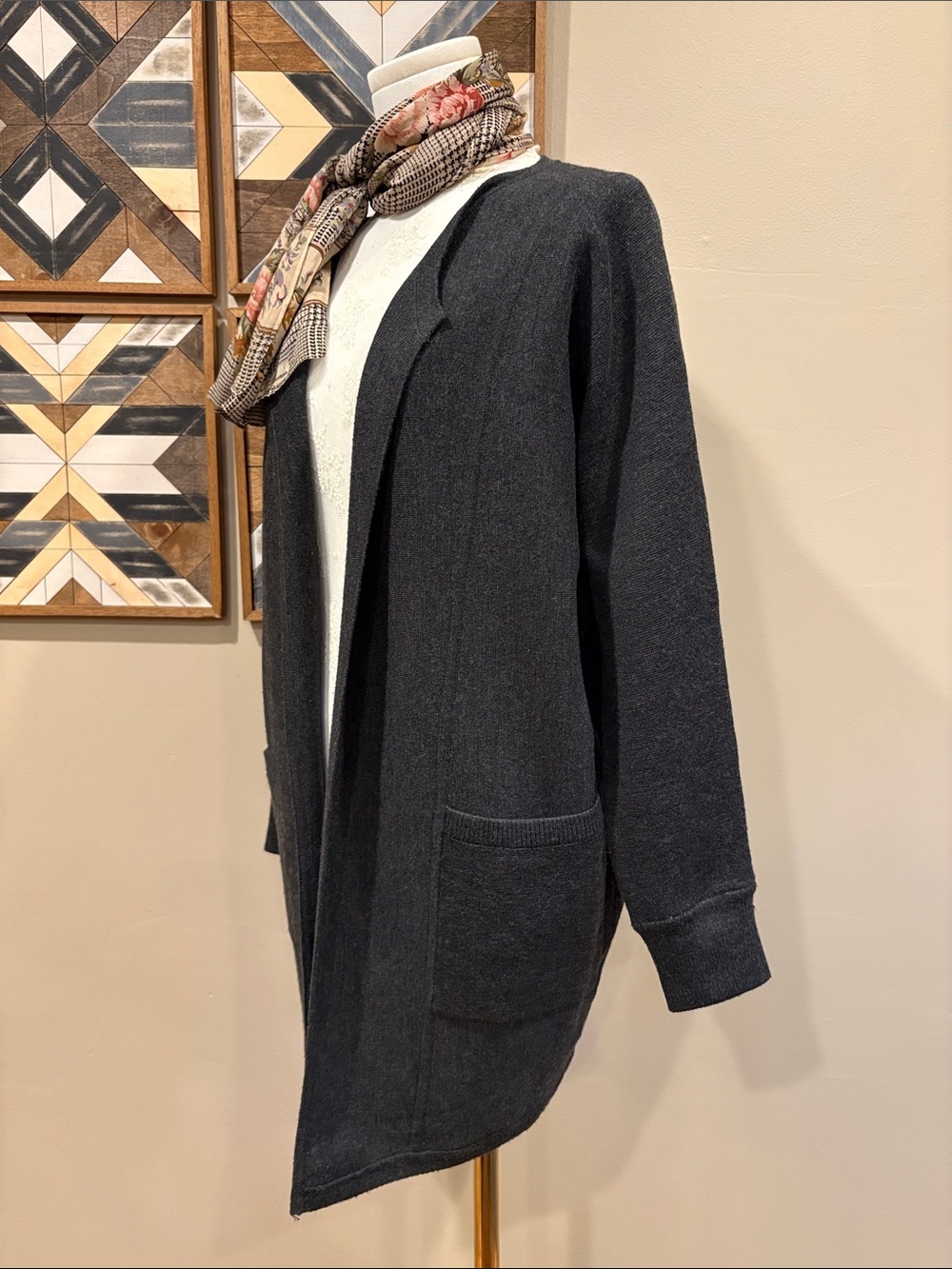 Athleta Merino Wool Blend Chill Chaser Charcoal Grey Cocoon Cardigan Sweater XXS - Picture 6 of 13